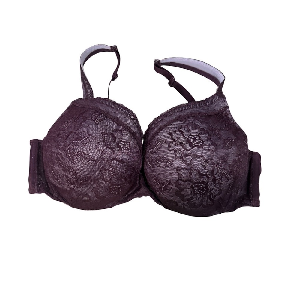 Cacique Balconette Bra 40DD Purple Floral Lace Underwire Full Coverage